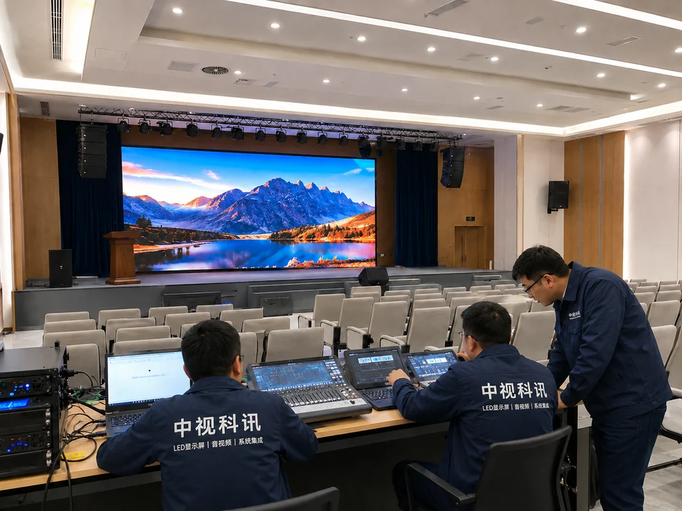 多功能厅LED显示、灯光与扩声调试场景